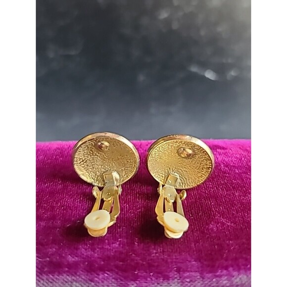 Red And Gold Tone Clip-on Earrings Vintage - Picture 8 of 10